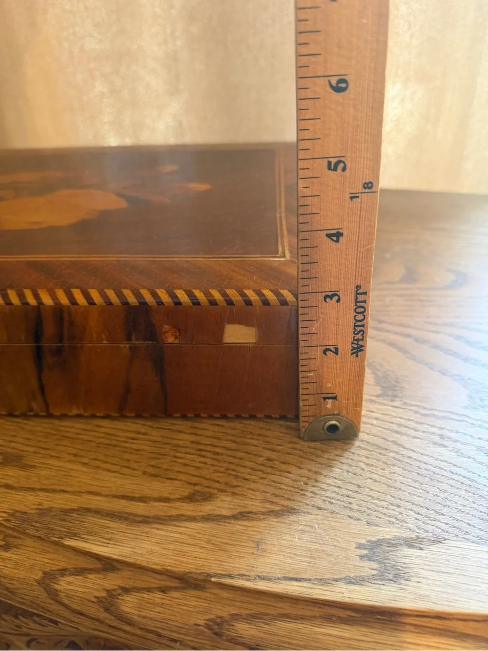 Vintage Wooden Inlay Jewelry Box - Brown & Tan